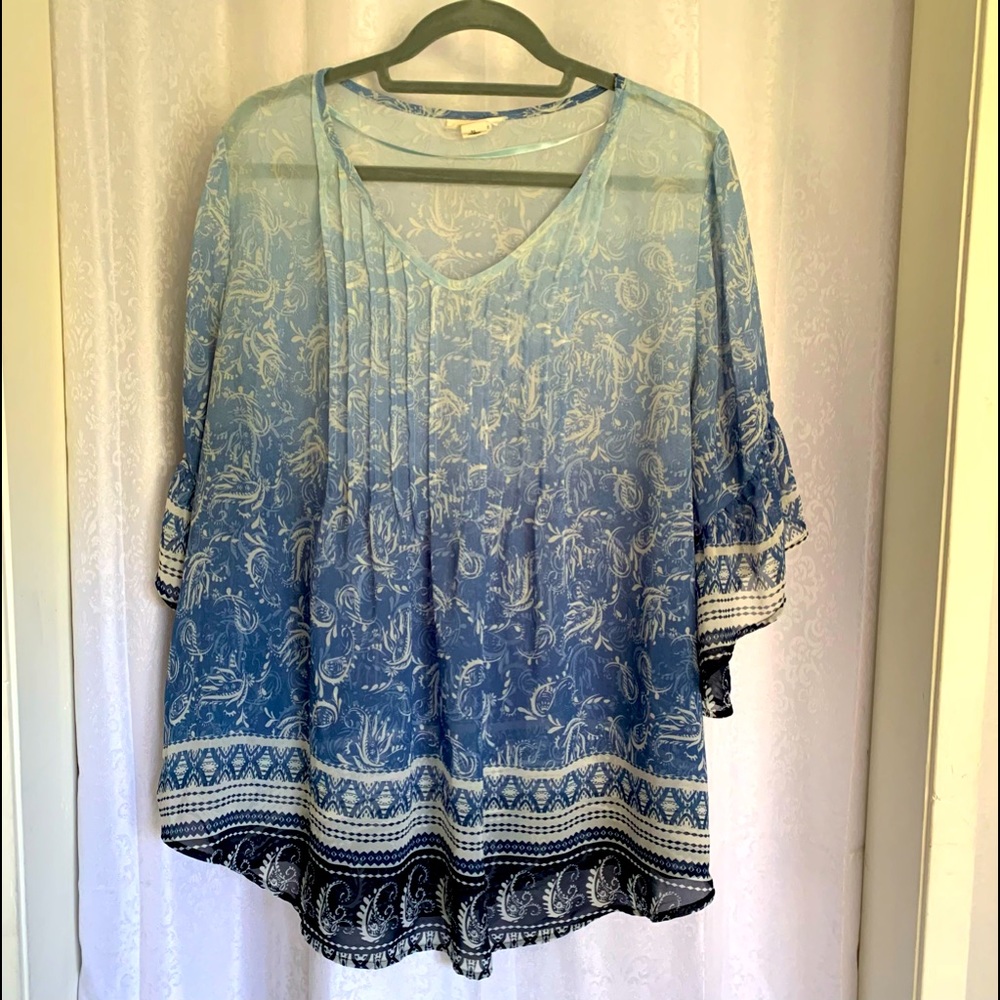 STYLE & COMPANY Chiffon Tunic Top with Bell Sleeves Sz: XL